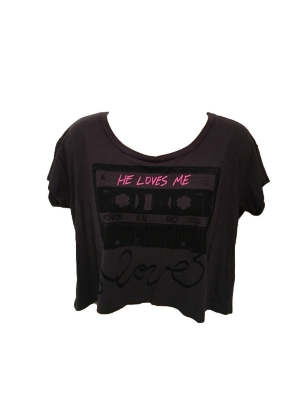STRANDED  Dark Gray Crop Tee "He Loves Me" Tee (S)